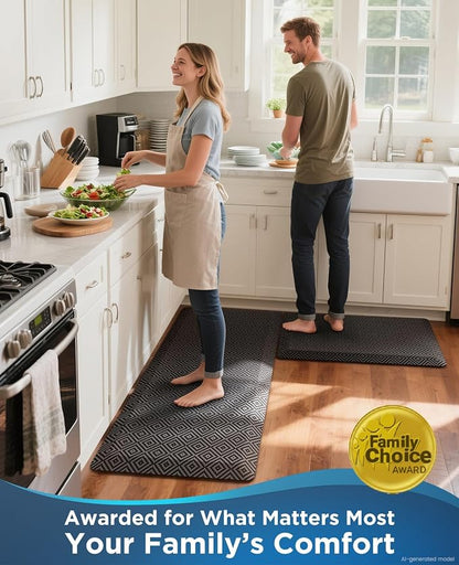 Ophanie Kitchen Mats for Floor, 3/4 inch Thick, 20x32 Anti Fatigue Cushioned Mat, Kitchen Rugs, Waterproof, Comfort Ergonomic Standing Mat for Office, Home, Sink, Black Non-Slip Ridged Bottom