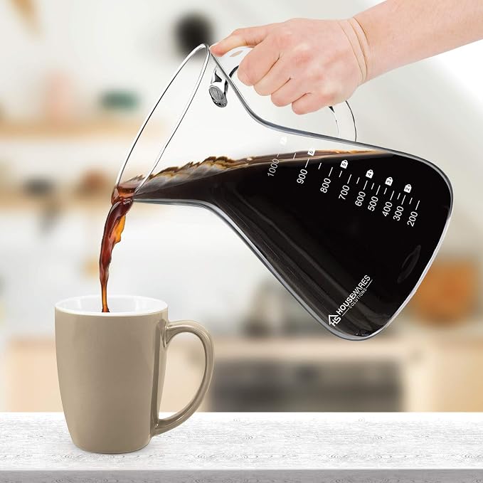 Pour Over Coffee Maker Set - 34 oz Large Borosilicate Glass Carafe, Thickened Rust Resistant Heat Resistant Double-Layer Stainless Steel Dripper/Filter with Coffee Scoop and Cleaning Brush