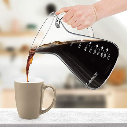 Pour Over Coffee Maker Set - 34 oz Large Borosilicate Glass Carafe, Thickened Rust Resistant Heat Resistant Double-Layer Stainless Steel Dripper/Filter with Coffee Scoop and Cleaning Brush