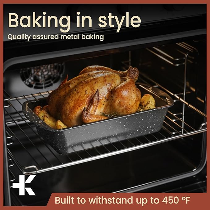 Nonstick Loaf Pan Set Pack of 4, Carbon Steel 11" Large Baking Bread Pan, Oven Safe Up to 450°F, PFOA, PFOS, PTFE Free, Space Saving Stackable Design, Stain Resistant, Dishwasher Friendly, Gray Marble