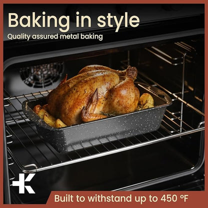 Nonstick Loaf Pan Set Pack of 4, Carbon Steel 11" Large Baking Bread Pan, Oven Safe Up to 450°F, PFOA, PFOS, PTFE Free, Space Saving Stackable Design, Stain Resistant, Dishwasher Friendly, Gray Marble