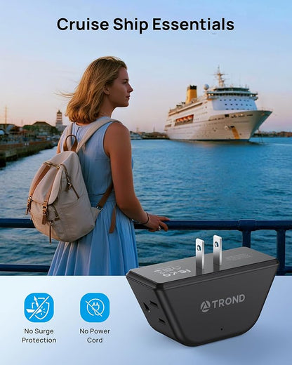 TROND 2 to 3 Prong Outlet Adapter 2 Pack, 3-Way Angled Plug Extender with 3 AC Sockets, Wall Plug Splitter for Non-Grounded Outlets in Old House, Cruise Ship Travel Essentials, Black