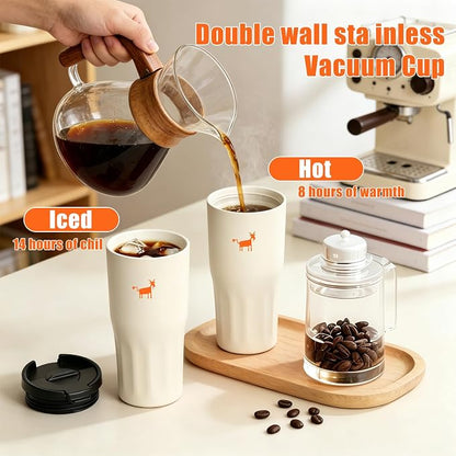 CHEERFUL GOAT Ceramic Lined Coffee Travel Tumbler – Stainless Steel Travel Coffee Tumbler with Ceramic Liner, with lid, 21 OZ Cup for Hot and Cold Water Coffee at Home, Office, or On the Go (White)