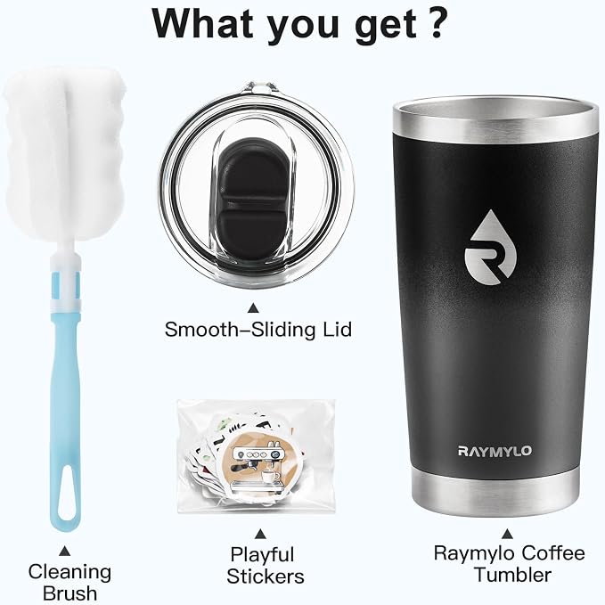 RAYMYLO Insulated Travel Coffee Tumbler 20oz, Detachable & Spill-Proof Slider Lid for Thorough Clean, Stainless Steel Reusable Coffee Mug with Lid Fits Most Car Cup Holder & BPA Free