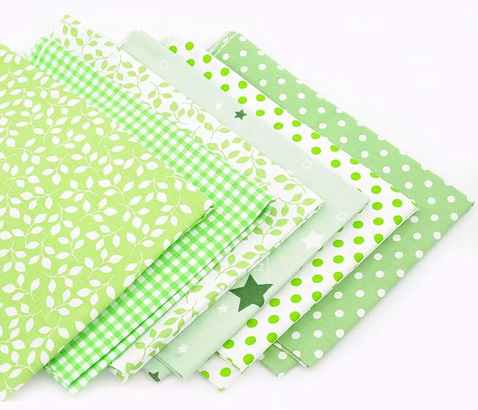 Fat Quarter Fabric Bundles Pre-Cut Quilting Cotton Twill Striped Printed Assortments Craft Cloth Bundle Squares DIY for Sewing Crafting Rose Flavor(Green,18 by 20.5Inch)