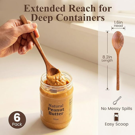 HAKSEN Wooden Spoons for Eating, 8.2 Inch Wood Mixing Soup Spoon with Long Handle for Korean Food Daily Meal Stirring Sauce Coffee, 6PCS