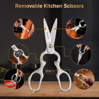 XINZUO Kitchen Knife Block Set,7-Piece Damascus Cooking Knife Set with Kitchen Shears for Professional Chefs and Home Cooking,Pakkawood Handle, Gift Box