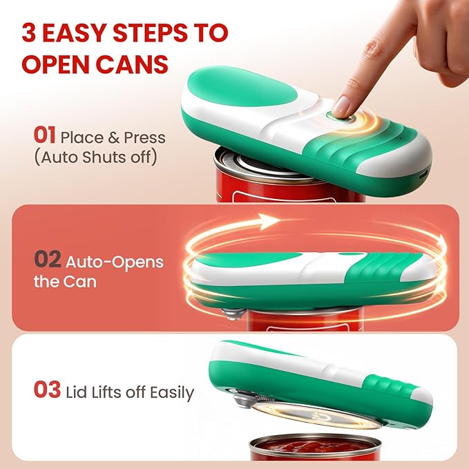 Electric Can Opener One Touch Fits All Can Sizes, Electric Can Openers for Kitchen Food Safe with Smooth Edge, Kitchen Gadgets Battery Operated Can Openers for Seniors, Arthritis and Chef