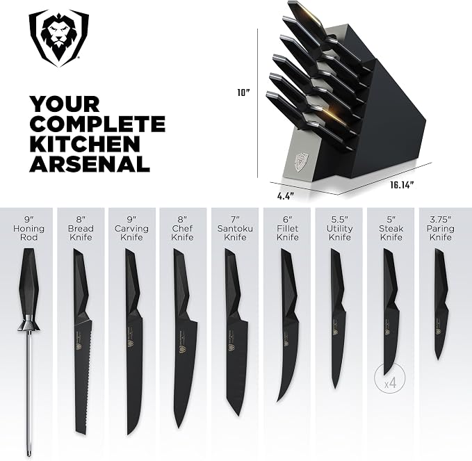 Dalstrong 12-Piece Knife Block Set — All-Black Titanium-Coated Blades, 15° Honbazuke Edge, Full-Tang G-10 Handles — Shadow Black Series For Modern Dark Kitchens & Statement Cooks — NSF Certified