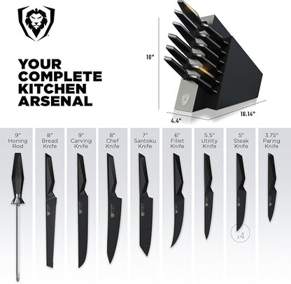 Dalstrong 12-Piece Knife Block Set — All-Black Titanium-Coated Blades, 15° Honbazuke Edge, Full-Tang G-10 Handles — Shadow Black Series For Modern Dark Kitchens & Statement Cooks — NSF Certified