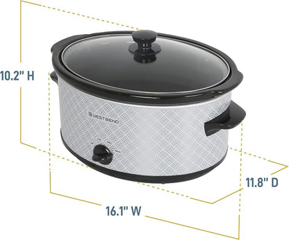 West Bend Slow Cooker 6-Quart Manual Crockery Style with Dishwasher Safe Oval Ceramic Crockpot and Glass Lid Two Temperature Settings Plus Keep Warm, 330-Watts, Silver