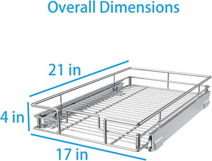 Pulloutor Pull Out Cabinet Organizer,Slide Out Kitchen Cabinet Storage Shelf and Drawer Organizer NEED 18" W and 22" D Cabinet, Chrome Finish (17 * 21 in)