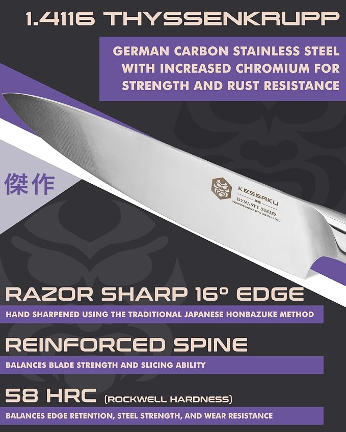 KESSAKU 8-Inch Chef Knife & 7-Inch Meat Fork Set - Dynasty Series - German HC Steel - G10 Full Tang Handle