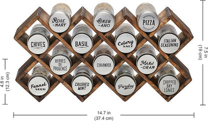 Kamenstein 10 Jar Criss-Cross 2-in-1 Spice Organizer for Countertop or Wall with Spices Included, FREE Spice Refills for 5 Years, Gray Wash Bamboo with Metal Caps