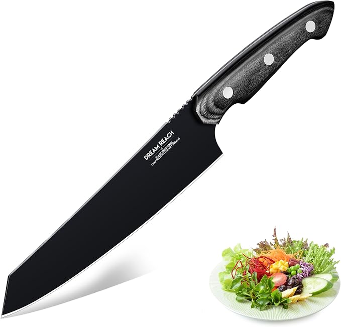 Dream Reach Kiritsuke Chef Knife - High Carbon Steel Sharp Kitchen Knife with Full Tang Handle, Hand Forged Black Cooking Knives for Birthday Mother Father Gift