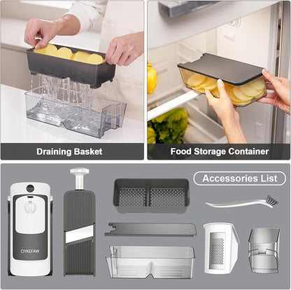 4th Gen Safe Mandoline Slicer For Kitchen, AdjustableThickness 0.1-8 mm Professional Vegetable Slicer For Food, Fruit Slices, Potato Chips, Fast Meal Prep (Only Slice)