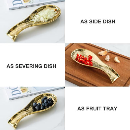 Ceramic Spoon Rest for Stove Top, Large 8.7 Inch Spoon Holder for Kitchen Counter, Porcelain Utensil Rest for Ladle, Spatula, Tongs, Housewarming Gift, Dishwasher Safe and Heat-Resistant, Gold(1 PC)