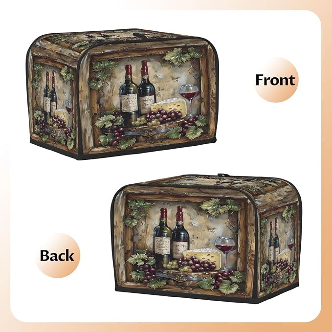 Wine Toaster Cover 4 Slice Wide Slot Washable Toaster Covers | Rustic Wood Dust and Fingerprint Protection Bread Maker Covers for Kitchen Accessories Decor Bakeware Women Gift