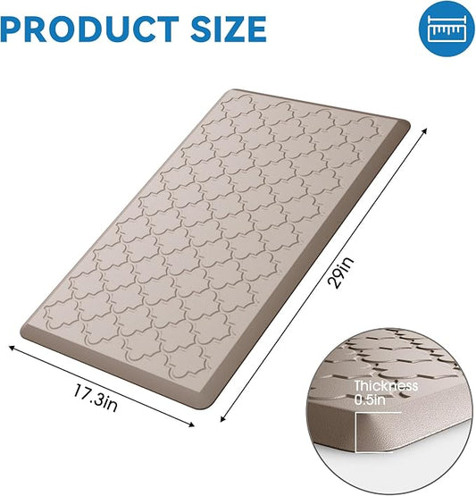 Kitchen Mat Cushioned Anti Fatigue for Floor, Non-Slip Waterproof Comfort Rug for Kitchen Sink, Standing Desk & Laundry, 17.3"x29", Khaki