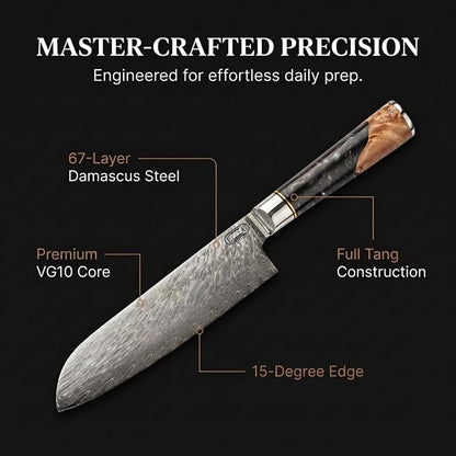 Tidal Black - 7" Santoku Knife - Damascus