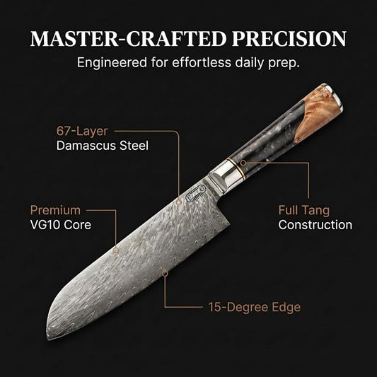 Tidal Black - 7" Santoku Knife - Damascus