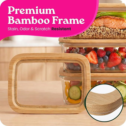4-Pack Glass Food Storage Containers with Clear-Top Bamboo Lids – Plastic Free 46.7 Oz Glass Meal Prep Containers for Lunch, Eco Friendly Airtight Food Storage, Microwave & Freezer Safe