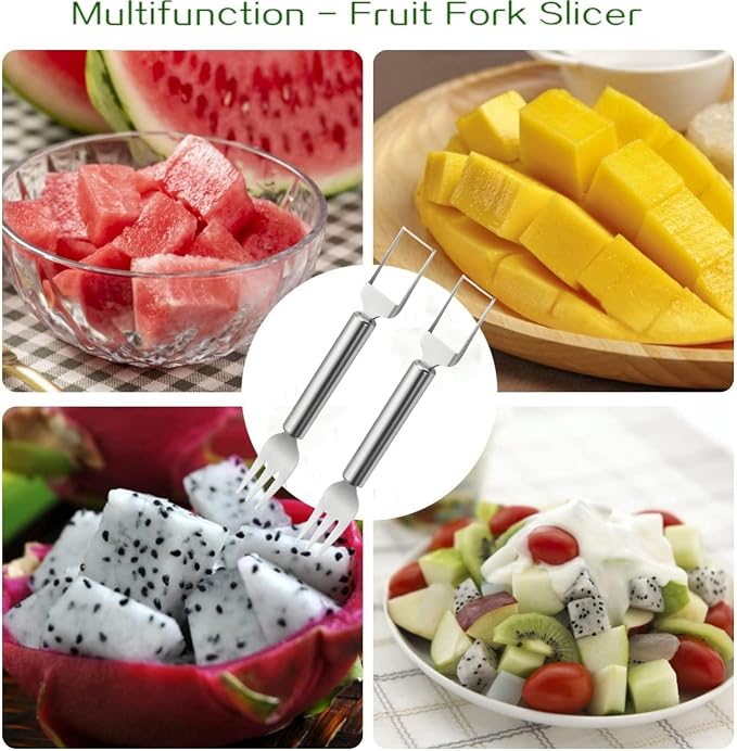 Watermelon Cutter, 2-in-1 Stainless Steel Dual Head Watermelon Fork Slicer, Summer Fruit Cutting Tool, Portable Kitchen Gadgets for Home, Camping & Picnic (2 Pcs)