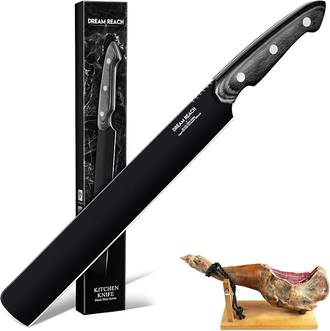 Dream Reach Brisket Carving Knife - Professional Ham Slicing Knife with Full Tang Handle for Kitchen BBQ Birthday Mother Father Gift Idea