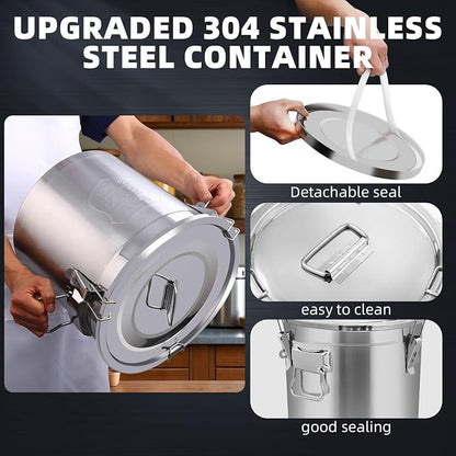 33L/8.7 Gal 304 Stainless Steel Containers with Lids 1116 Oz Airtight Containers with Lids and Lock Hole 304 Stainless Steel Container with Lid for Storage 304 Airtight Stainless Bucket