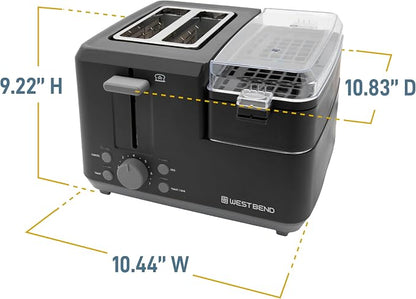 West Bend Breakfast Station 2-Slice Toaster and Egg Cooker/Poacher with Removable Pre-Cooked Meat and Vegetable Warming Tray for Perfect Breakfast Sandwiches, 1200-Watts, Black