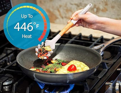 Silicone Cooking Utensils Set 6 Piece – Heat Resistant up to 480°F, BPA Free & Non-Scratch Kitchen Tools with Natural Wood Handles, White