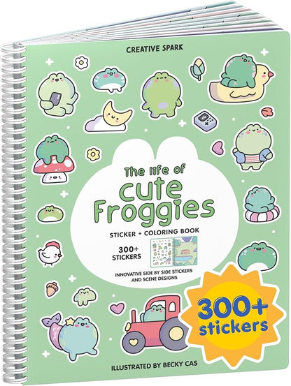 Cute Frogs 300+ Sticker Book by Cupkin Coloring & Sticker Activity Book, 8 Stickers Scenes, Road Trip Essentials, Children's Crafts Toddlers for Ages 2–8 Years, Toddler Airplane Travel Essentials