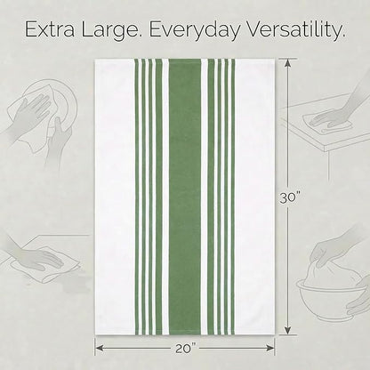Urban Villa Kitchen Towels 100% Cotton Dish Towels for Kitchen (Set of 6)20”x30” Dish Cloths Highly Absorbent Kitchen Linen Set with Hanging Loop Perfect for Drying Dishes Cleaning Towels-Green White
