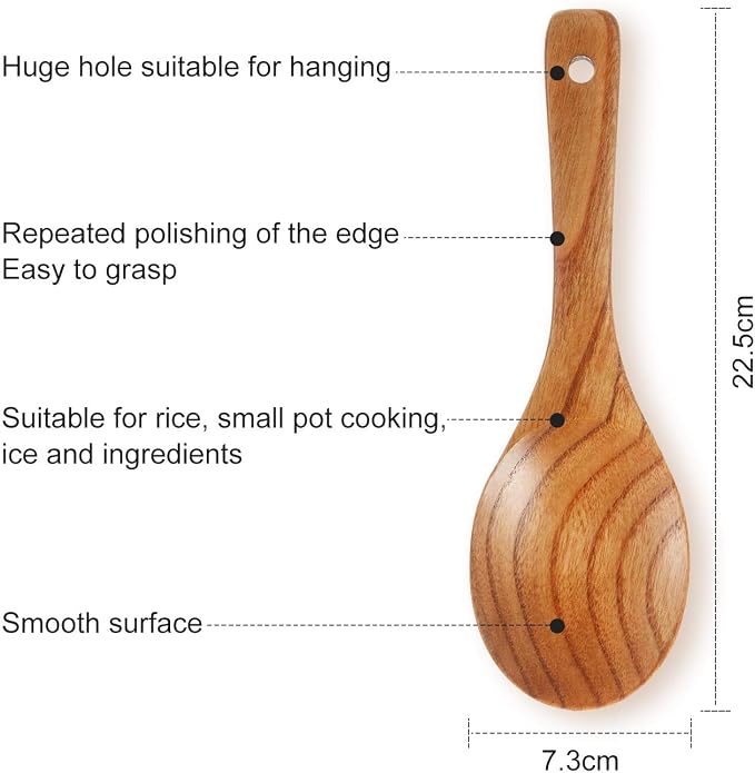 Patelai 8 Pieces 9 Inch Wooden Spoons for Cooking Eating with Long Handle, Nonstick Heat-resistant Serving Salad Stirring Soup Rice Paddle for Serving Kitchen Cooking Home Table Scooper