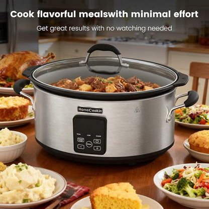 HOMECOOKIN Slow Cooker, Extra Large 10 Quart Programmable Slow Cookers with Timer, Dishwasher Safe Glass Lid & Crock, Kitchen Appliance for Families and Gatherings, Stainless Steel