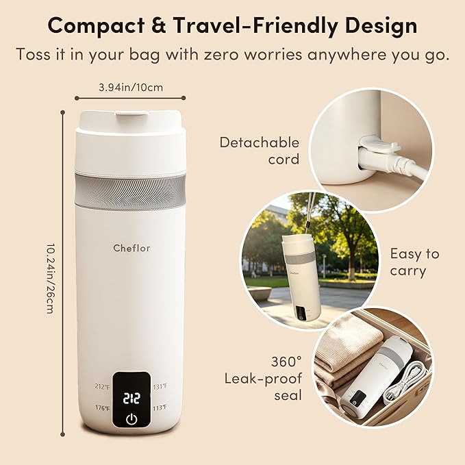 Travel Kettle 450ml,Portable Electric Water Boiler with Direct Sip Spout,4 Temp Control LED Display for Tea Coffee Baby Formula, Stainless Steel Fast Boil Kettle for Hotel Dorm,BPA-Free