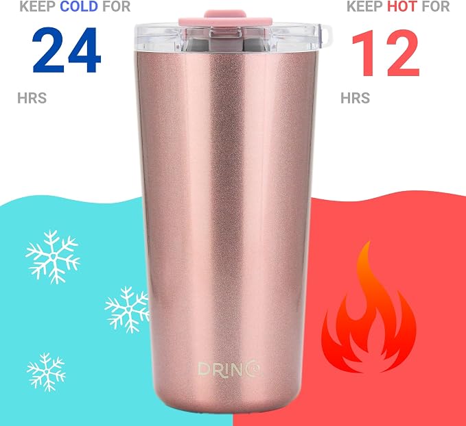 Drinco - 20 oz Stainless Steel Tumbler | Double Walled Vacuum Insulated Mug With Lid, 2 Straws, For Hot & Cold Drinks (20oz Chupa)