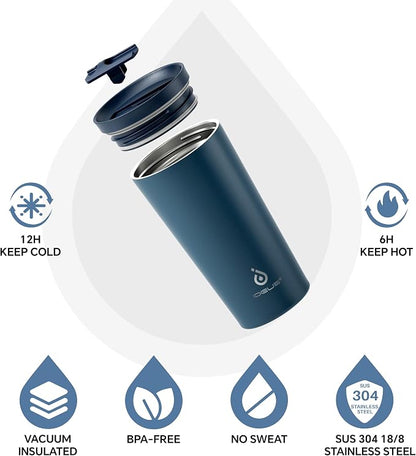 Ideus 17 oz Travel Coffee Mug, Double Wall Vacuum Stainless Steel Insulated Coffee Tumbler With Lid, Splash-Proof & Cup Holder Friendly, Keeps Drinks Hot/Cold, Dishwasher Safe, Navy