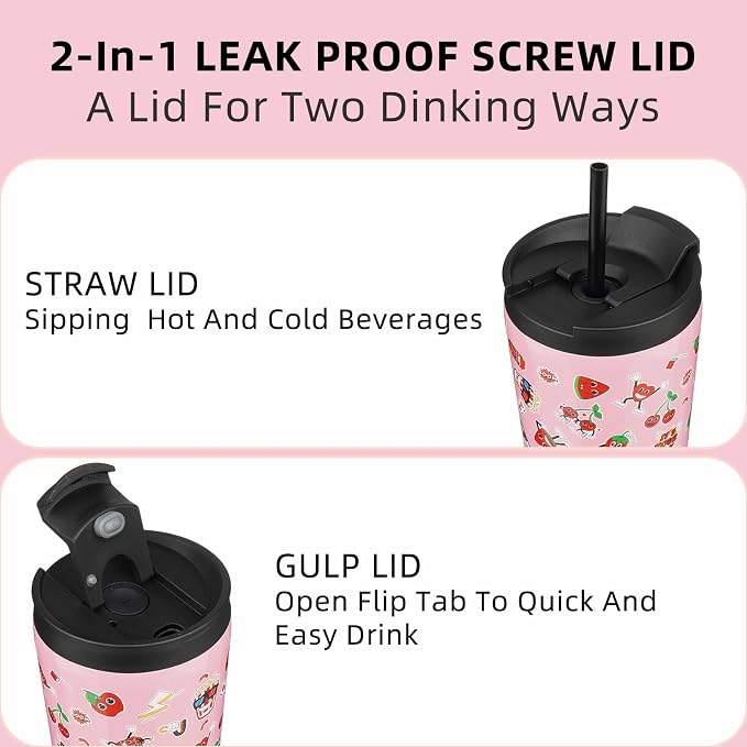 BJPKPK 22oz Stainless Steel Insulated Tumbler With lid And Straw Travel Coffee Thermal Tumblers Cup For Women And Men,Passionate Pink
