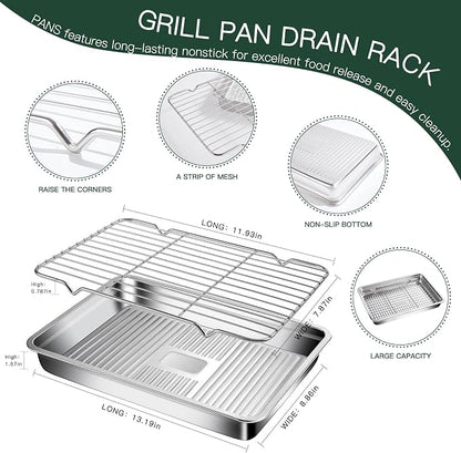 GIUOIDUO Stainless Steel Baking Tray with Grill,(3 trays and 3 grills), for Baking, Cooling Cookies or Bacons, Ovens and Dishwashers Safe, Heat Evenly, Durable Cookie sheet