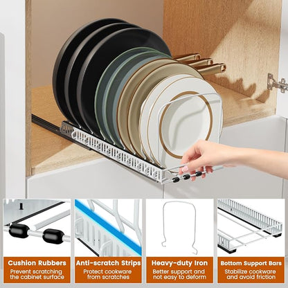 Housolution 2 Pack Baking Tray and Cookie Sheet Organizer, Cutting Board Organizer with 2 Using Methods, Bakeware Muffin Tin Storage Rack with 10 Adjustable Dividers for Cabinet, White