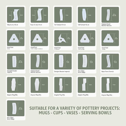 OUTPOST POTTERY Profile Ribs - Precision Pottery Rib Tools Made W/Durable PLA for Consistent Shapes, Floating Designs & Accurate Craft - Texture & Trimming Tools (Ultimate Bundle)