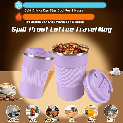 SPLMIFA Vacuum-Insulated Stainless Steel Travel Coffee Mug, Leak-Proof Reusable Coffee Cup with Lid - Keep Hot & Cold Drinks for Hours, Durable Insulated Tumbler for Men & Women(3rd-Purple, 12OZ)