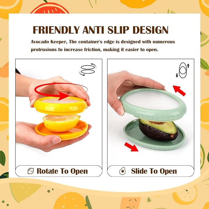 Avocado Saver and Onion Storage 4 Set - Reusable refrigerator avocado storage containers,for fridge Apples, Tomatoes, Tomato, Lemons for Ideal