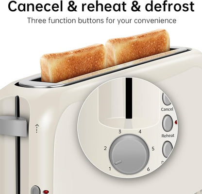 SEEDEEM 2 Slice Slim Toaster, Single 10" Long Slot Toaster Fits Bagels & Artisan Bread, 6 Shade Settings, Cancel/Reheat/Defrost, Removable Crumb Tray, Auto Shut-Off, Ivory