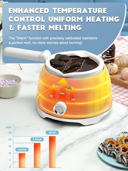 LUSHYUM Chocolate Melting Pot Candy Melts Melter with 2 Insert Pots and Spatula, 4 Cups Capacity Warmer Machine, Ideal Dipping Tool Kitchen Supplies for Making Cake Pop Covered Strawberries Fondue