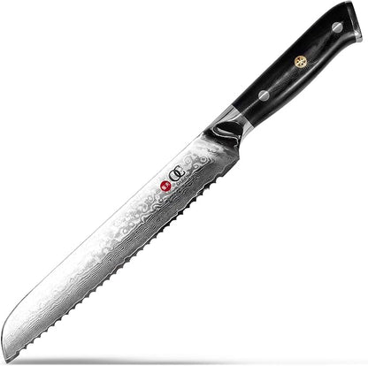 Oxford CHEF Bread Knife 8 inch Serrated Damascus- Japanese- VG10 Super Steel 67 Layer High Carbon Stainless Steel-Razor Sharp, Stain & Corrosion Resistant, & Awesome Edge Retention