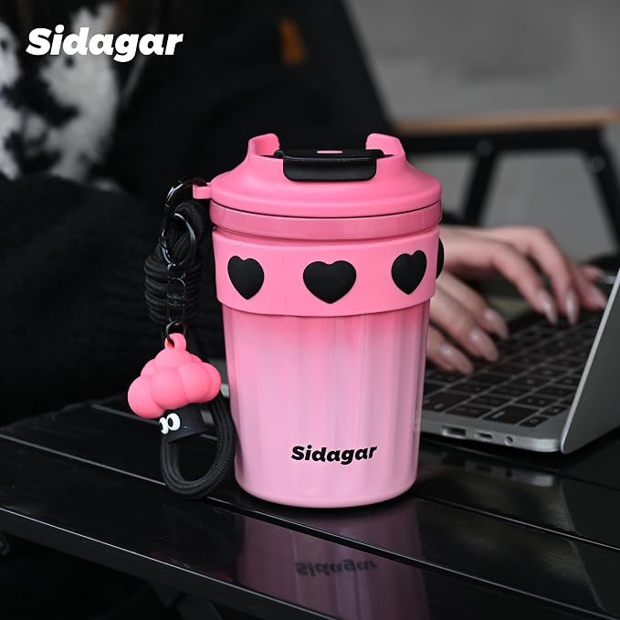 SDGA+ 12 oz Travel Coffee Mug Spill Proof Leak Proof, Stainless Steel Thermal Coffee Cup with Lid, Resuable Cup for Hot and Cold, Portable Tumbler for Women, Pink
