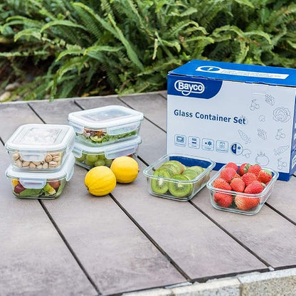 Bayco 6 Pack Glass Meal Prep Containers, Glass Food Storage Containers with Lids, Airtight Lunch Bento Boxes, Leak Proof (6 lids & 6 Containers)