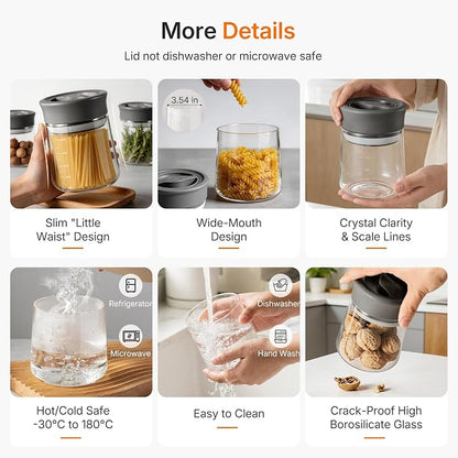 2-Pack Airtight Mason Jar with Silicone Ring, Upgraded Glass Storage Jars with lids, 17oz Wide Mouth Food Jars & Canisters for Coffee Grounds, Creamer, Candy, Sugar